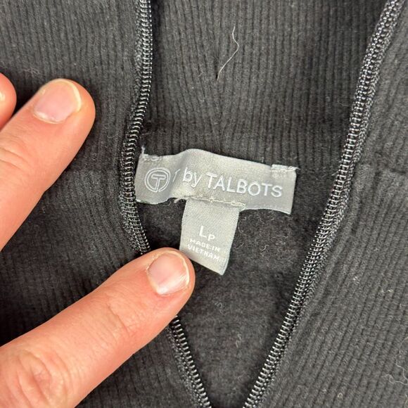 T by Talbots Sweater Womens LP Black Quarter Zip Pullover Pocket Soft Top - Picture 2 of 11